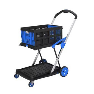 Winslow & Ross Multi-Function Two Layer Platform Mobile Cart Transport Hand Truck Folding Trolley with Storage Crate