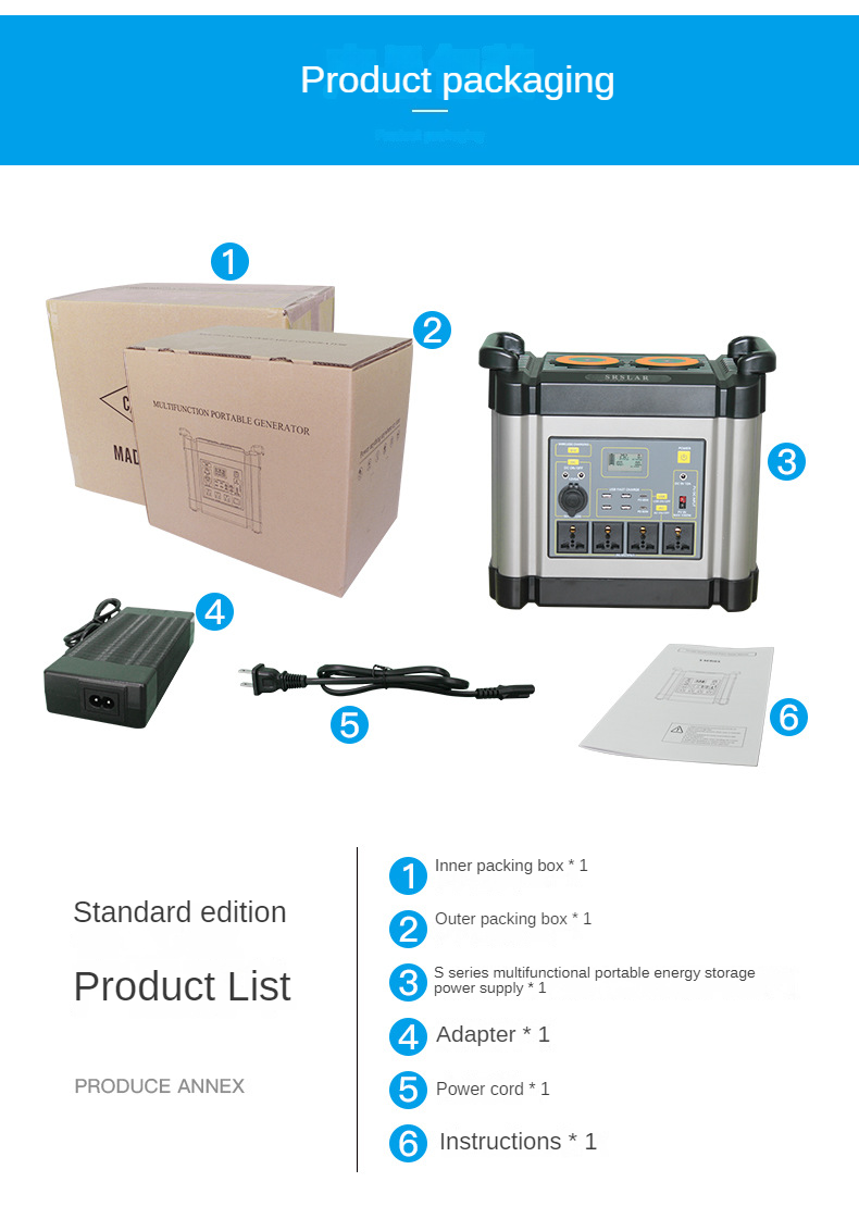 Price Of  LiFePO4 Battery Solar Generator 1000w 1500w 2000w  3000w Fast Charging Portable Power Station For Outdoor And Home