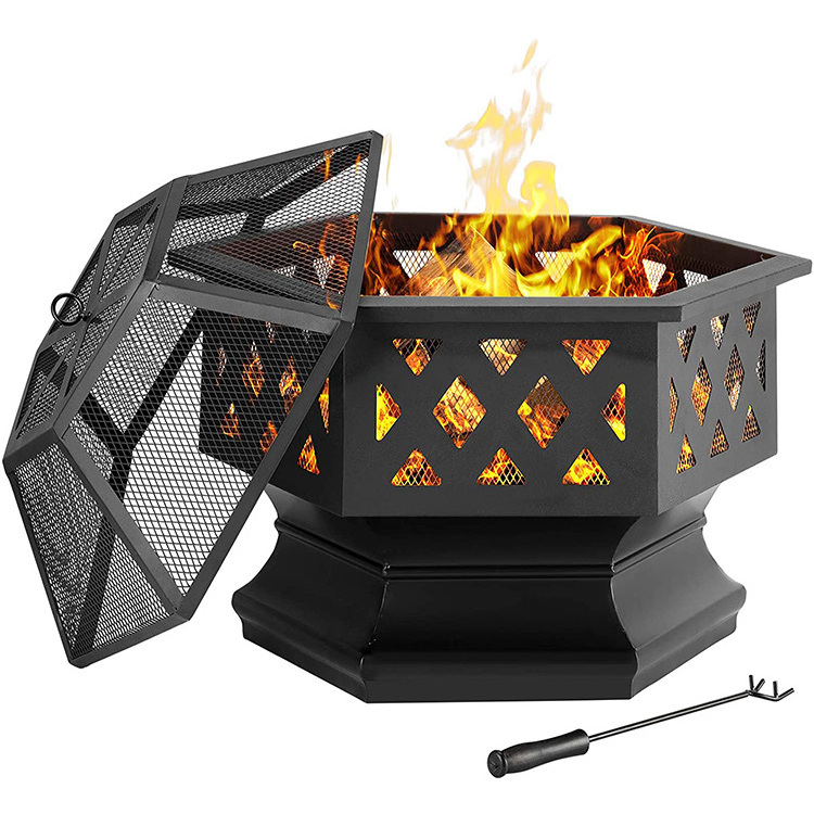 Classic Metal Crafts 24'' hexagon deep Fire Pit Wood Burning Campfire Ring Large Outdoor Fireplace With High Temperature Paint