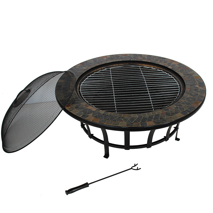 New Material large round ceramic tabletop fire pits outdoor table fire pit  with bbq grill for garden