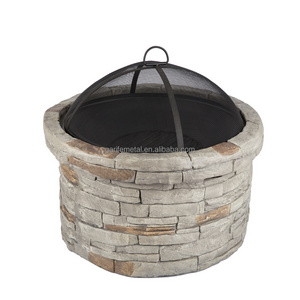 Garden table fire pit backyard stone fire pit outdoor MGO fire brazier with mesh cover and BBQ grill