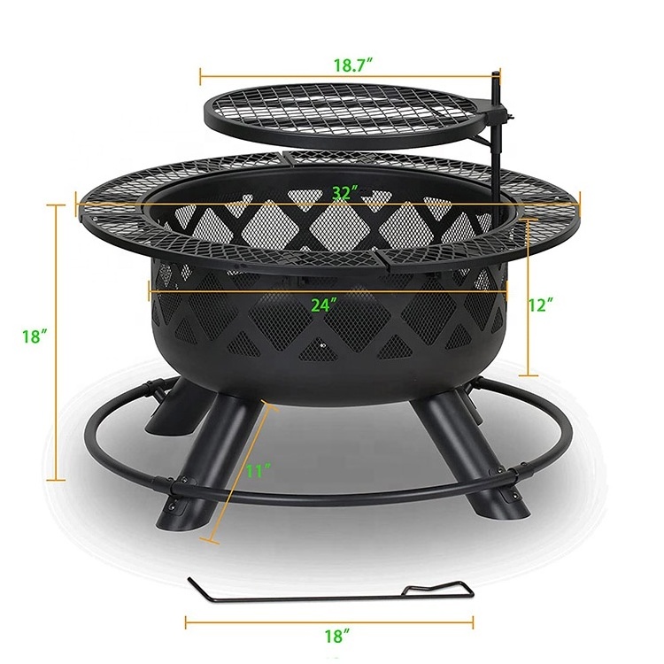 Wholesale Supply Portable Wood Burning Fire Pit with Cooking Grill Large Steel  Wrought Iron Fire Pit for Backyard Patio