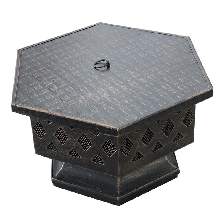 Modern Metal Square Portable Mini Wood Burning Bonfire Black Fire Pit 24'' hexagon deep firepit