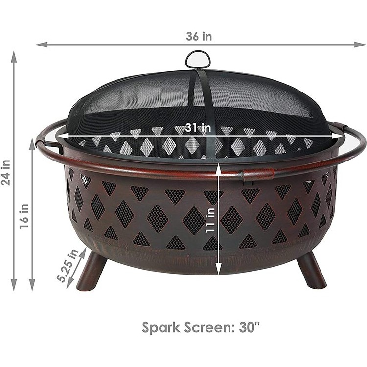 Round Firepit with poker and rain cover place outdoor patio fire pits with lids backyard garden fire pit