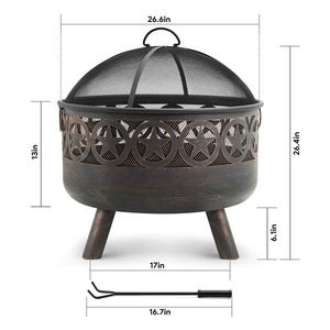 Fire Pit for Outside,Outdoor Fire Pit Wood Burning with Spark Screen Fire Poker for Camping,Backyard,Patio(Black)