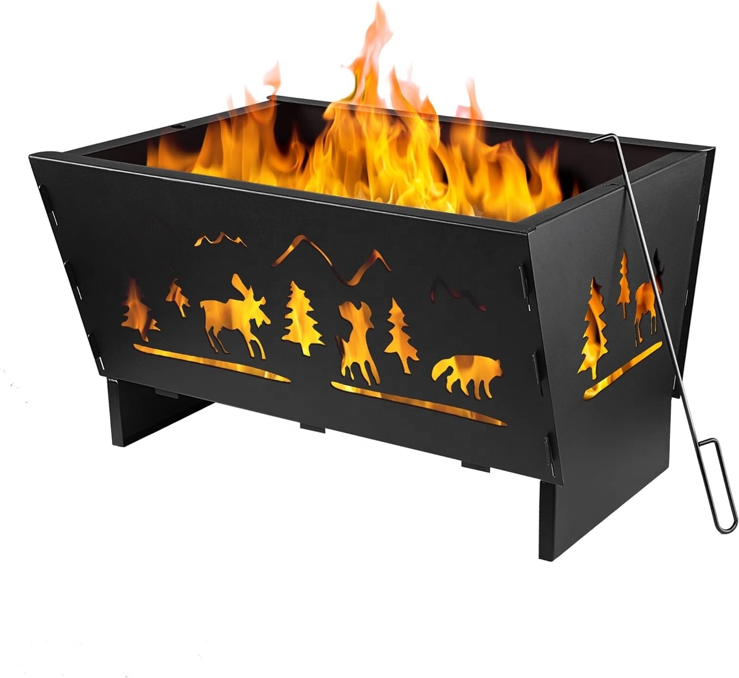 Rectangular Iron Fire Pit Suitable camping fire pit outdoor For Patio Backyard Fire Pit With Poker