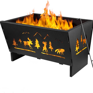 Rectangular Iron Fire Pit Suitable camping fire pit outdoor For Patio Backyard Fire Pit With Poker