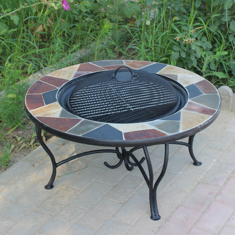 31.5inch Dia slate desktop tabletop fire pit Factory wholesale wood burning fire pit with steel legs for Barbecue