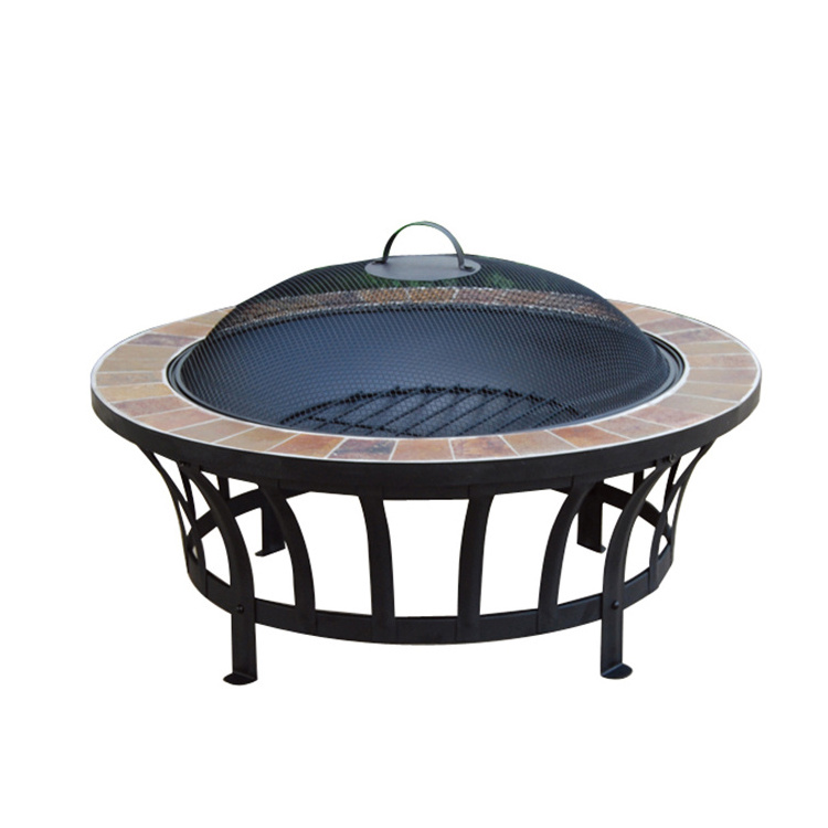 New Material large round ceramic tabletop fire pits outdoor table fire pit  with bbq grill for garden