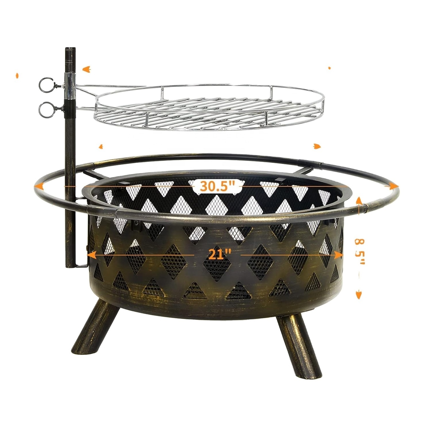 Large Round Metal Cast Iron fire pits Heated Stove Picnic  wood burning fire pit outdoor Barbecue Bonfire Pot camping Fire Pit