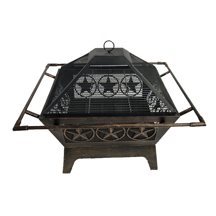 Wholesale star design 32 inch Metal garden Fire Pit Outdoor Wood Burning Fire Pit with Folding BBQ grill