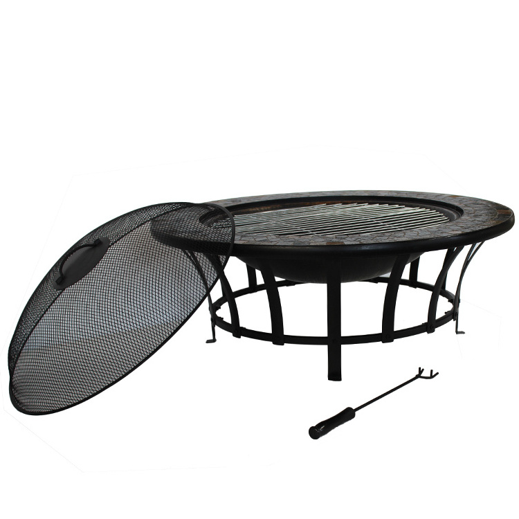 New Material large round ceramic tabletop fire pits outdoor table fire pit  with bbq grill for garden