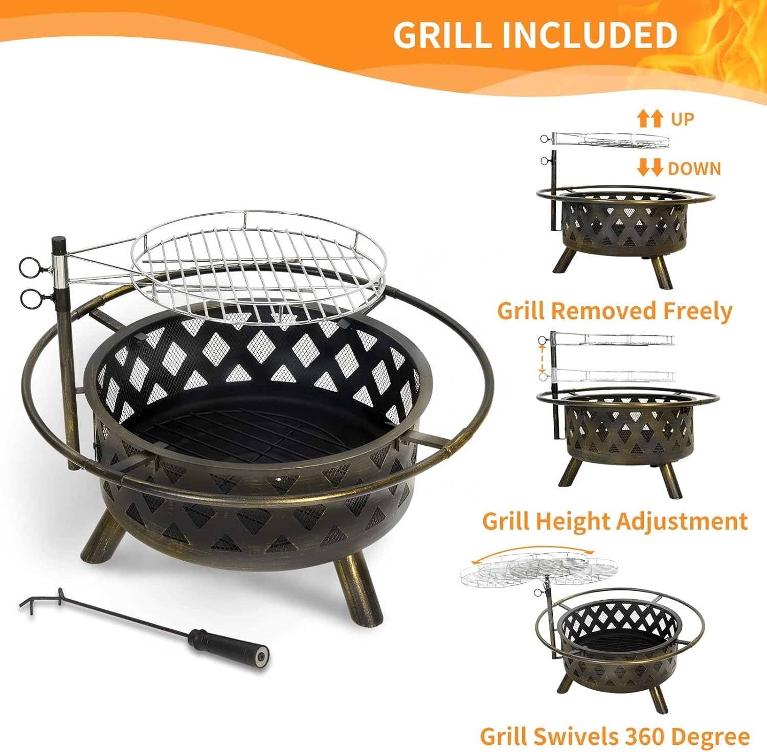 Large Round Metal Cast Iron fire pits Heated Stove Picnic  wood burning fire pit outdoor Barbecue Bonfire Pot camping Fire Pit