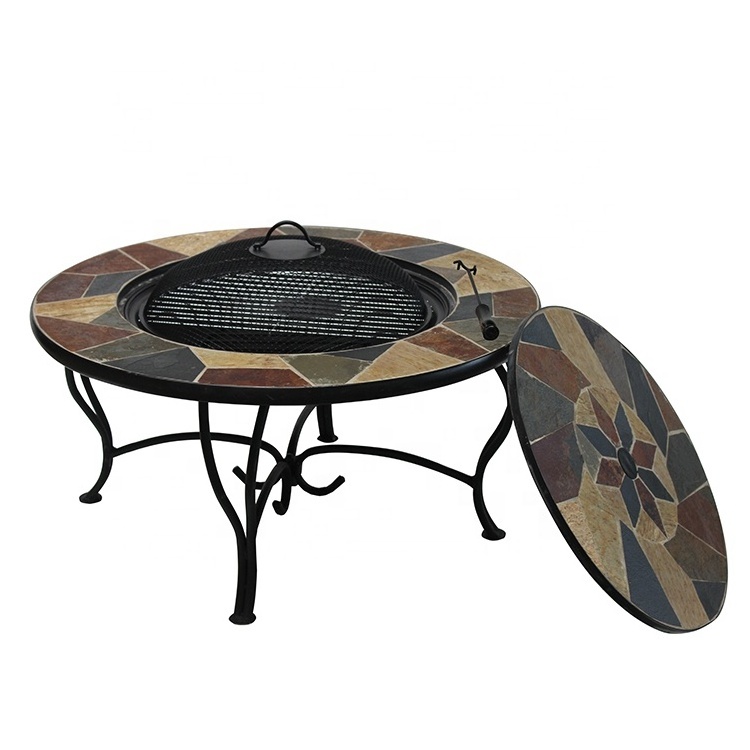 31.5inch Dia slate desktop tabletop fire pit Factory wholesale wood burning fire pit with steel legs for Barbecue