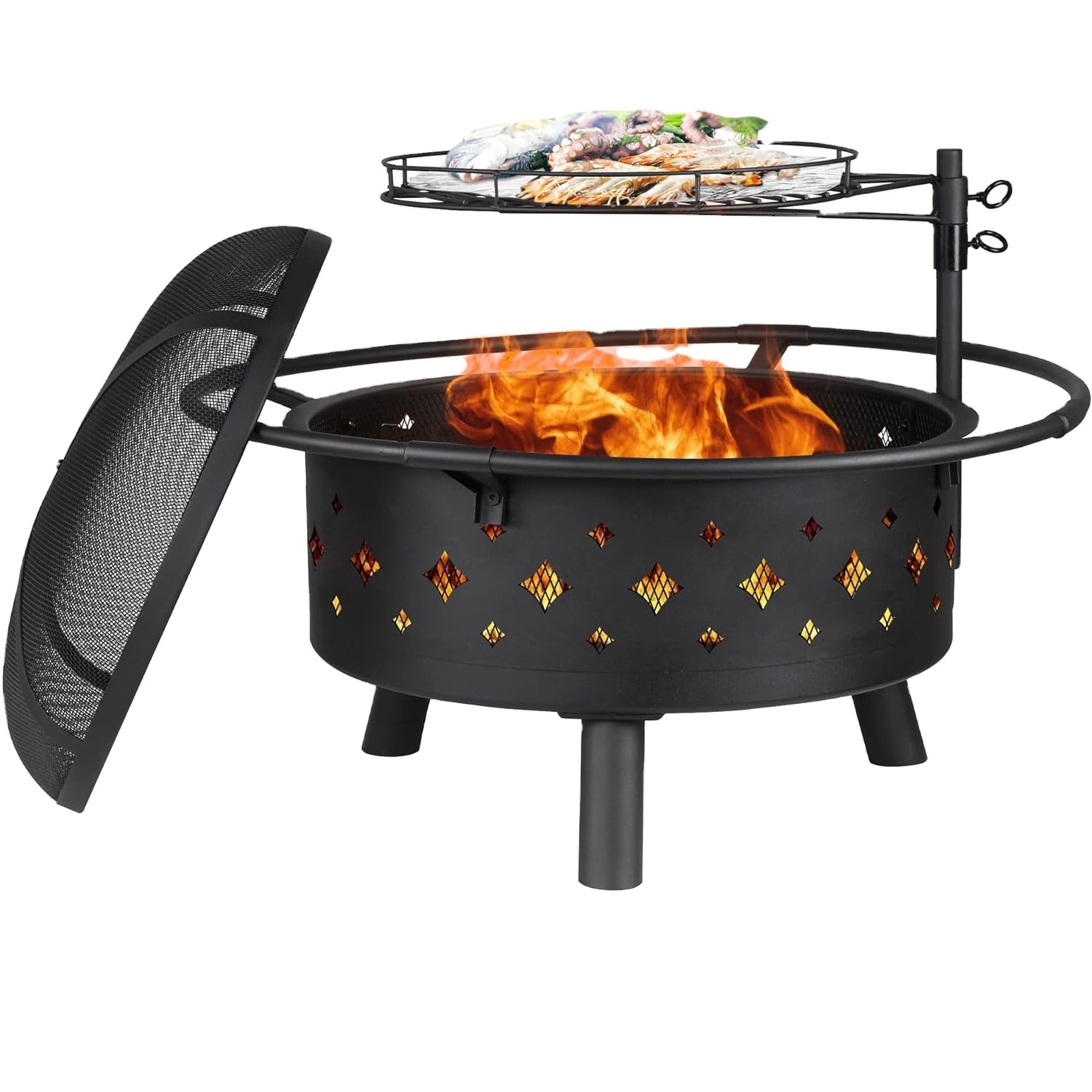 Top seller big size deep outdoor camping fire pit wood burning garden fire pit with Bbq Grill