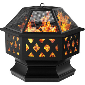 Modern Metal Square Portable Mini Wood Burning Bonfire Black Fire Pit 24'' hexagon deep firepit