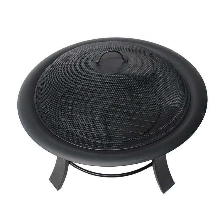 29 inch Black Iron Fire Pit Round Outdoor Camping Fire Pit with Poker BBQ Equipment for Outside garden