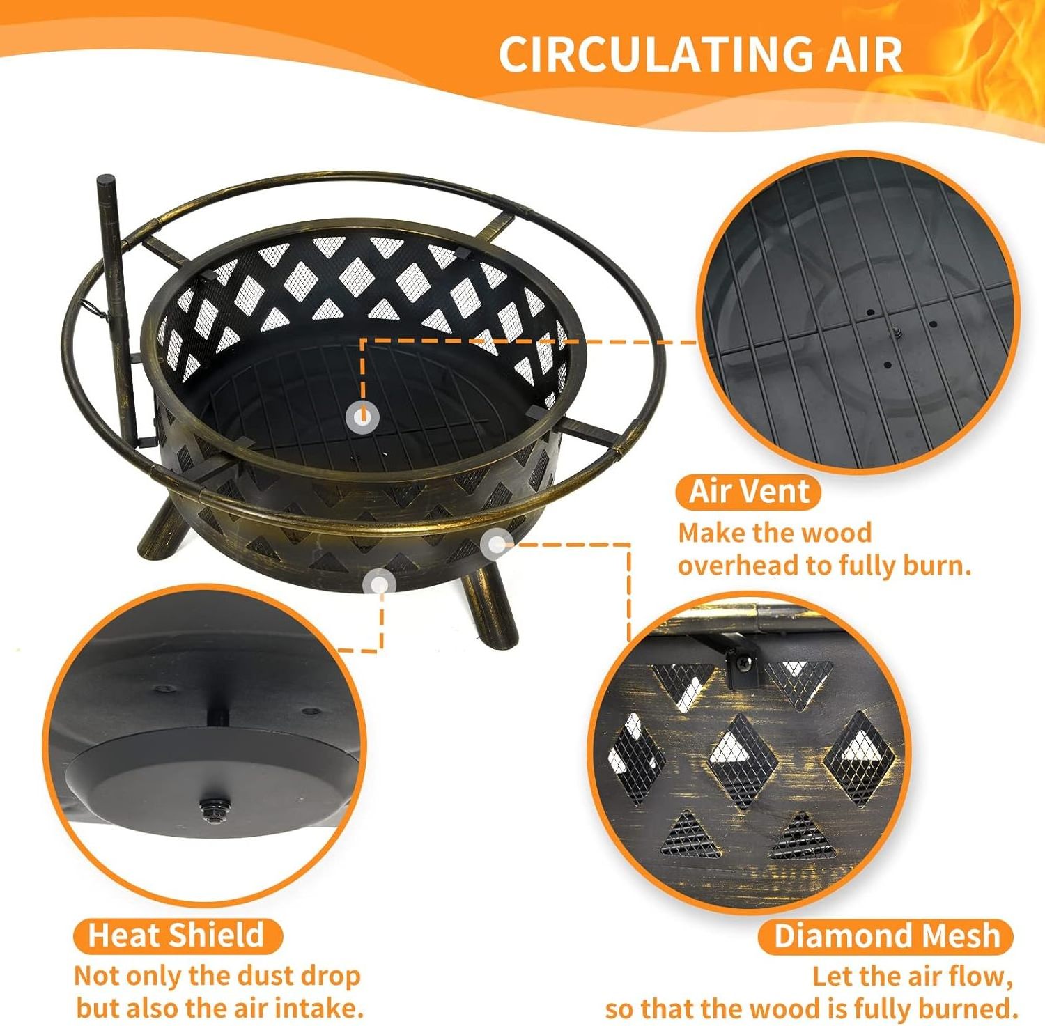 Custom Black Fire Pits for Outside Large Outdoor Wood Burning Crossweave firepit Heavy Duty Steel Bronze Bonfire Pit