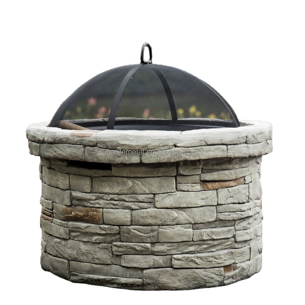 Garden table fire pit backyard stone fire pit outdoor MGO fire brazier with mesh cover and BBQ grill