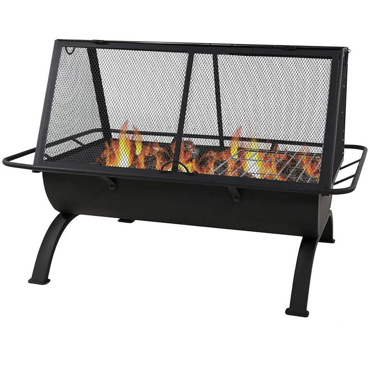 Fire pit with Cooking BBQ Grill Rectangle Charcoal Wood Burning Grill Oven Steel Fire Pits With Ash Fork