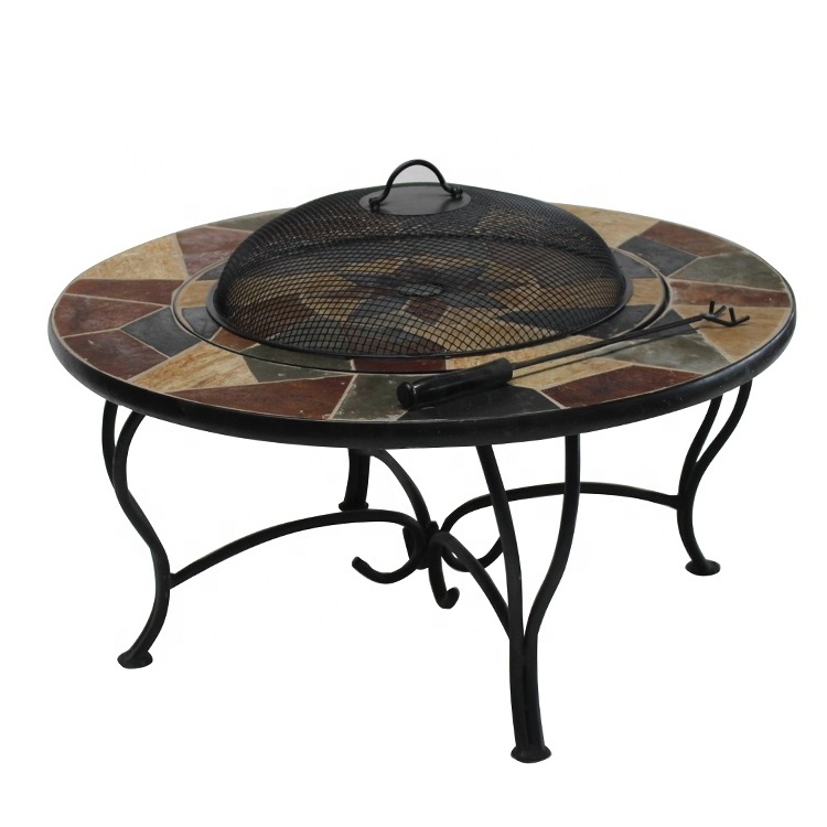 31.5inch Dia slate desktop tabletop fire pit Factory wholesale wood burning fire pit with steel legs for Barbecue