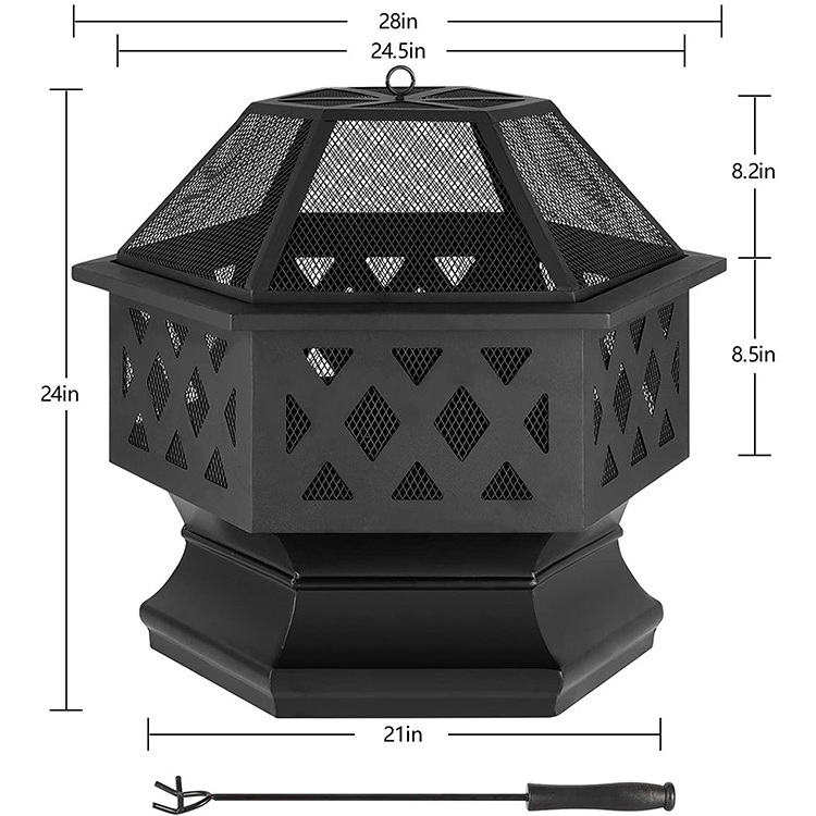 Classic Metal Crafts 24'' hexagon deep Fire Pit Wood Burning Campfire Ring Large Outdoor Fireplace With High Temperature Paint