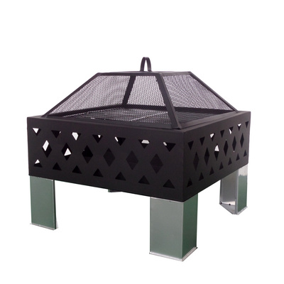 Square fire pit with screen cover and poker Outdoor Brazier Metal Patio Heater Firepit Stove Fire Pit