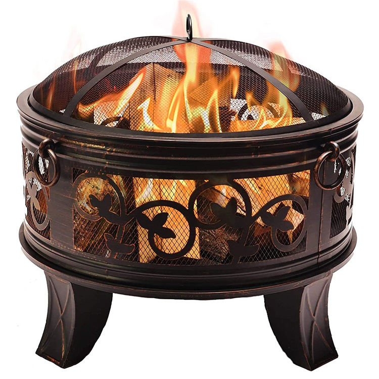 Firepits Backyard 26 Inch Round Steel Antique Bronze Wood Burning Fire Pits With Sparkle Screen