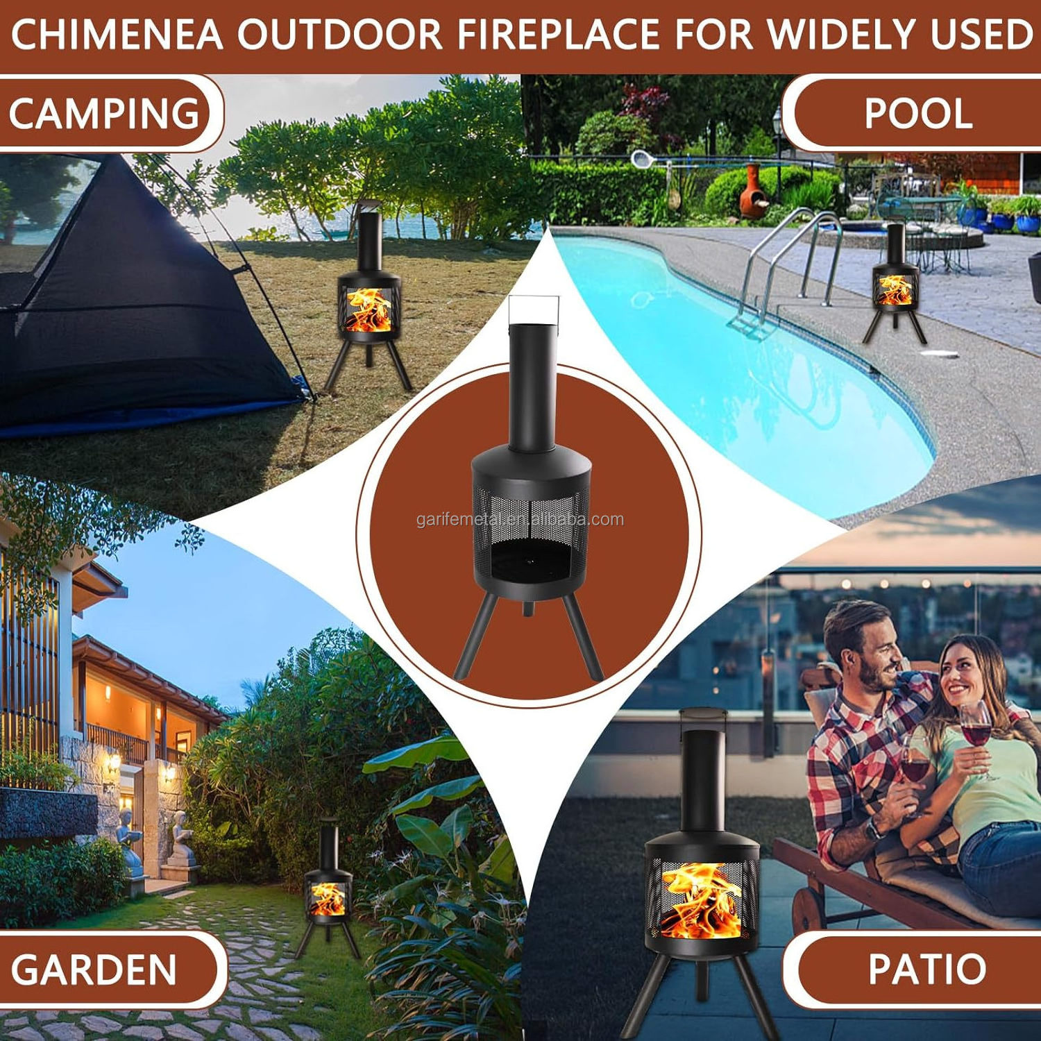 Modern Chimenea Fireplace Outdoor Fire Pits Chimney Wood Stove Wood Burning Outdoor Garden Patio Heater Fire Pit with Chimney