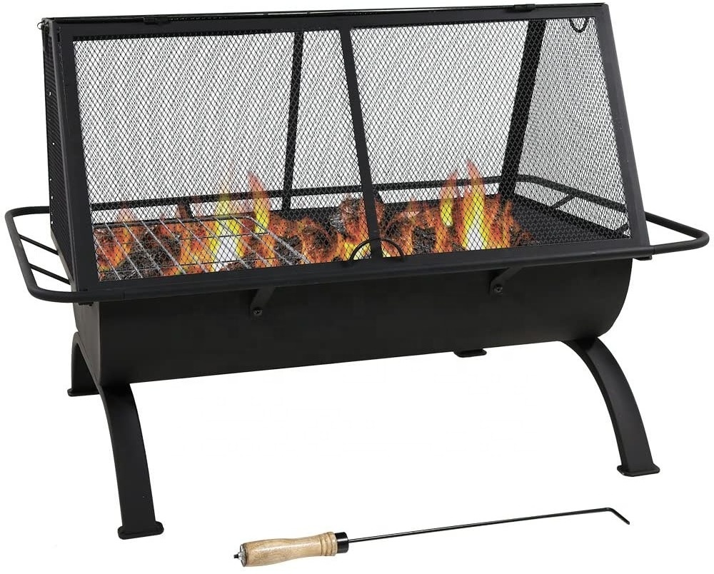 36 Inch Large Outdoor Rectangular Camping Fire Pit garden wood burning fire pit for Outside Cooking BBQ Grill