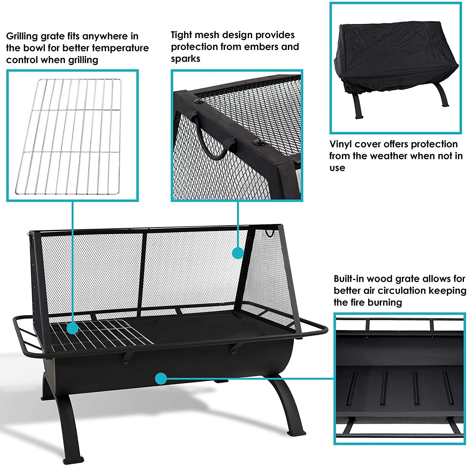 36 Inch Large Outdoor Rectangular Camping Fire Pit garden wood burning fire pit for Outside Cooking BBQ Grill