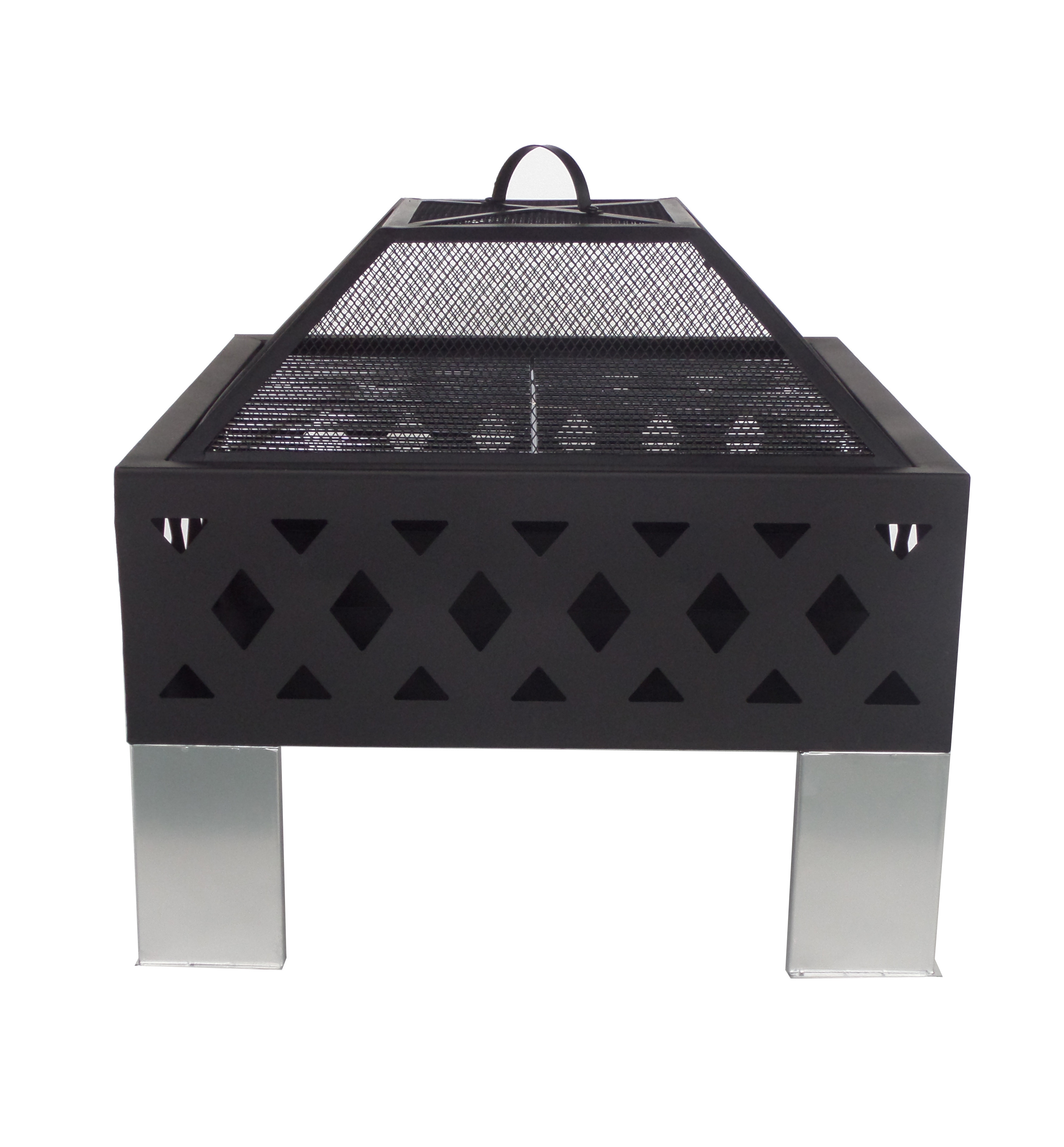 Square fire pit with screen cover and poker Outdoor Brazier Metal Patio Heater Firepit Stove Fire Pit