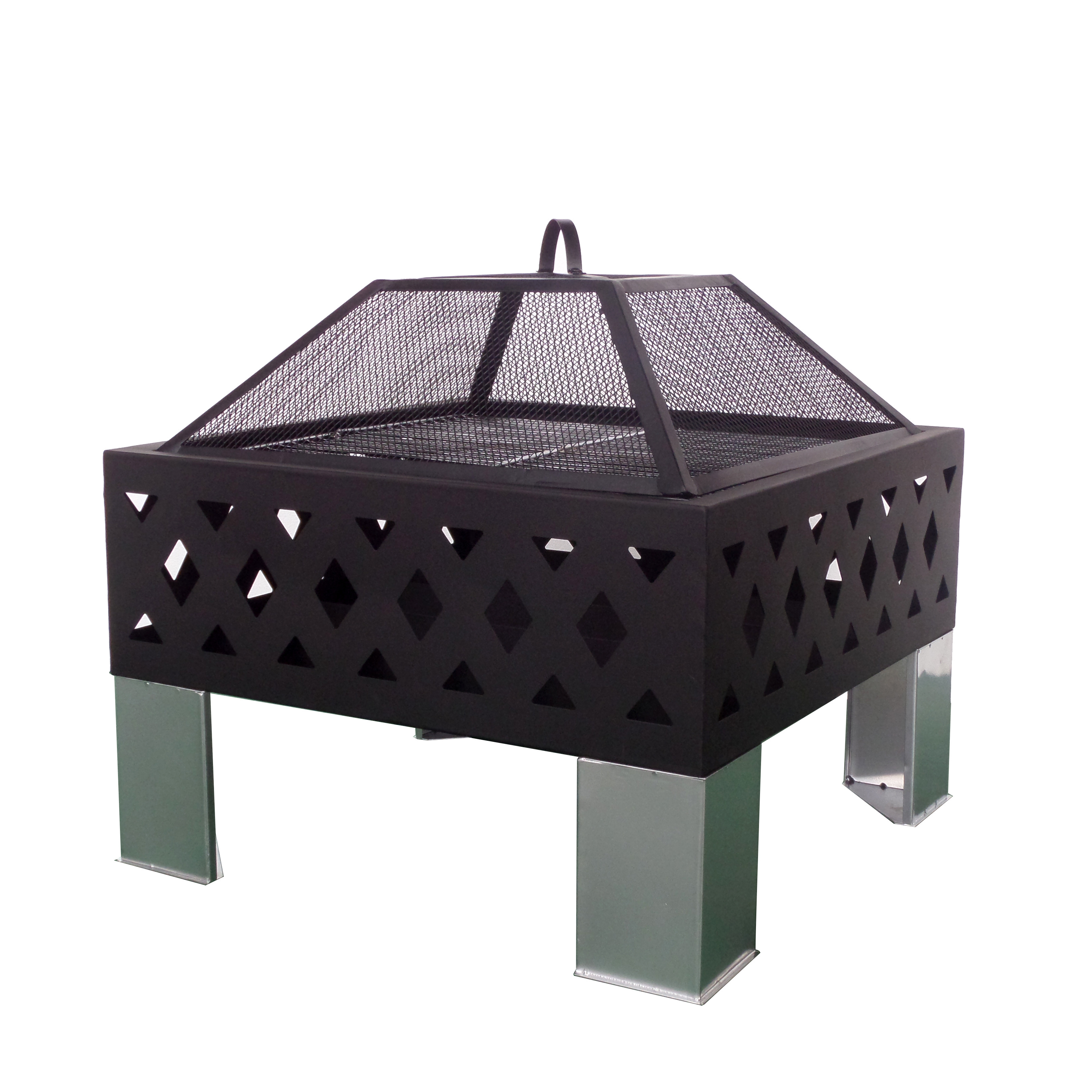 60cm Square Fire Pit With Screen Cover And Poker Outdoor Brazier Metal Patio Heater Firepit Stove Fire Pit