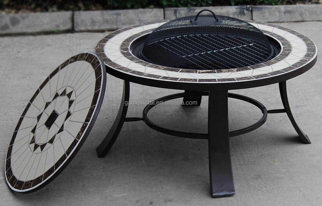 Mosaic Tile Table Fire Pits wood burning fire pit outdoor patio set with fire pit