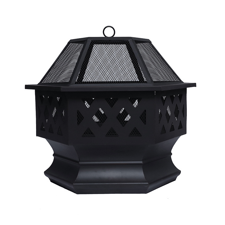 Modern Metal Square Portable Mini Wood Burning Bonfire Black Fire Pit 24'' hexagon deep firepit