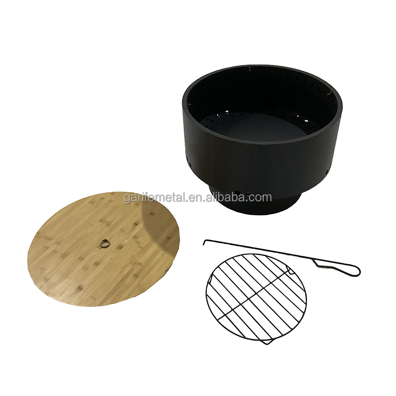 Hot Sale metal heater round with wooden lid with cooking grid tabletop bonfire fire pit bowl for outdoor patio