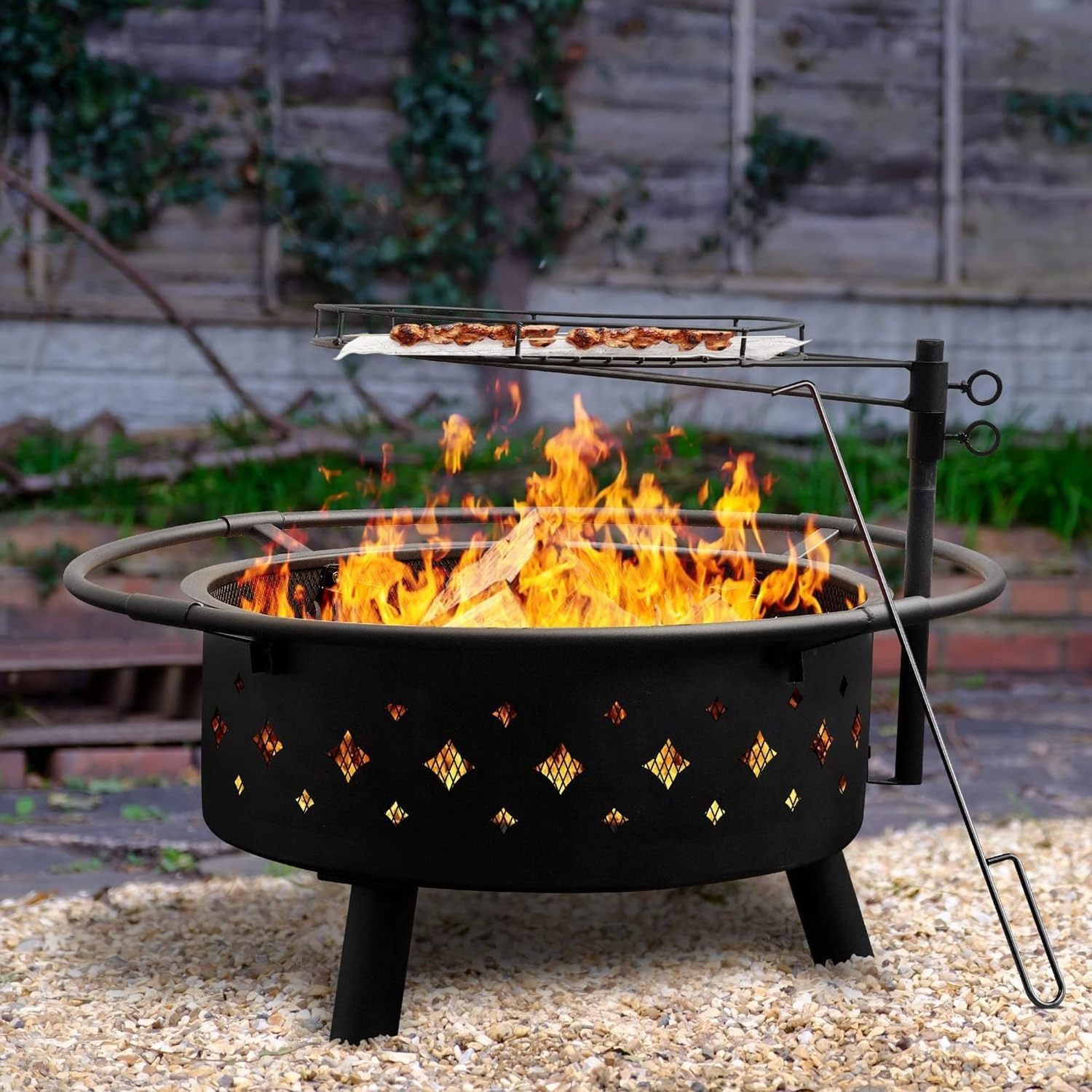 Antique outdoor brazier patio camping Wood Burning charcoal Corten Steel tall chimney Fire pits