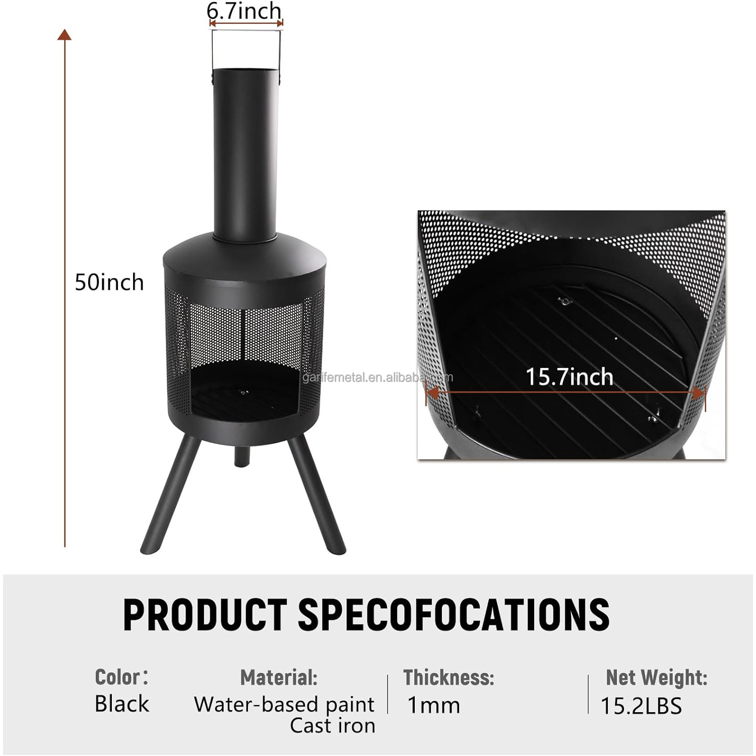 Modern Chimenea Fireplace Outdoor Fire Pits Chimney Wood Stove Wood Burning Outdoor Garden Patio Heater Fire Pit with Chimney