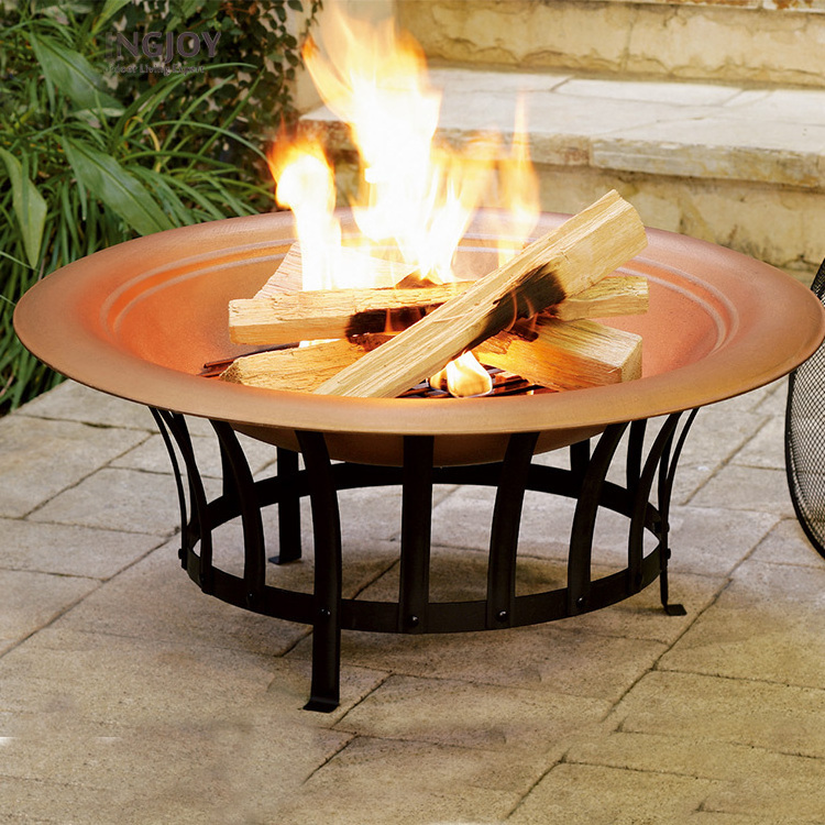 Copper and Black Outdoor Round Steel Wood Burning Fire Pit with Screen and Fire Poker for Backyard Patio Camping