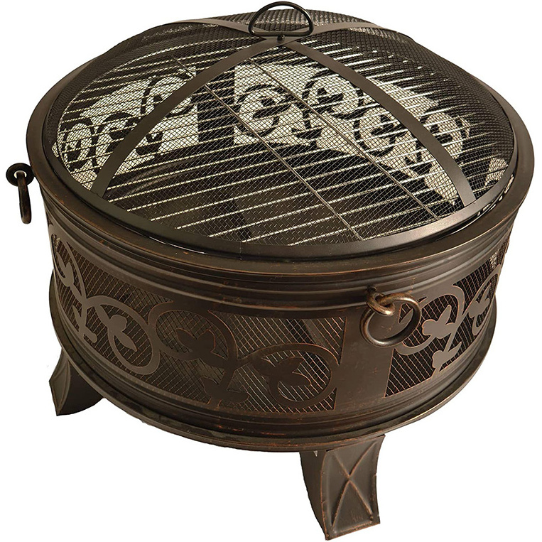 Firepits Backyard 26 Inch Round Steel Antique Bronze Wood Burning Fire Pits With Sparkle Screen