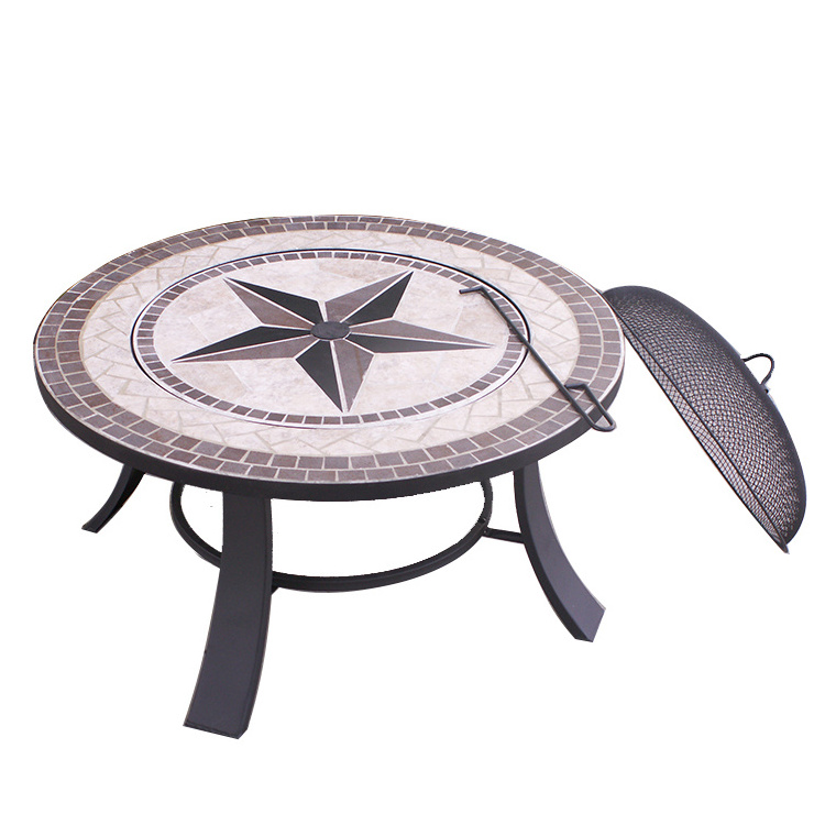 Mosaic Tile Table Fire Pits wood burning fire pit outdoor patio set with fire pit