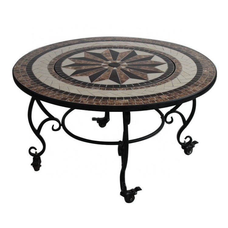 Round fire pit outdoor Tiles Mosaic tabletop fire pit multifunctional fire pit for Barbeque Garden Grills