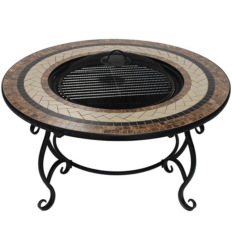 Bbq Glass Mosaic Top Fire Pit Outdoor table top fire pit wood burning fire pit With Star Pattern