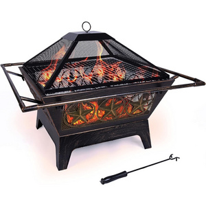 Wholesale star design 32 inch Metal garden Fire Pit Outdoor Wood Burning Fire Pit with Folding BBQ grill