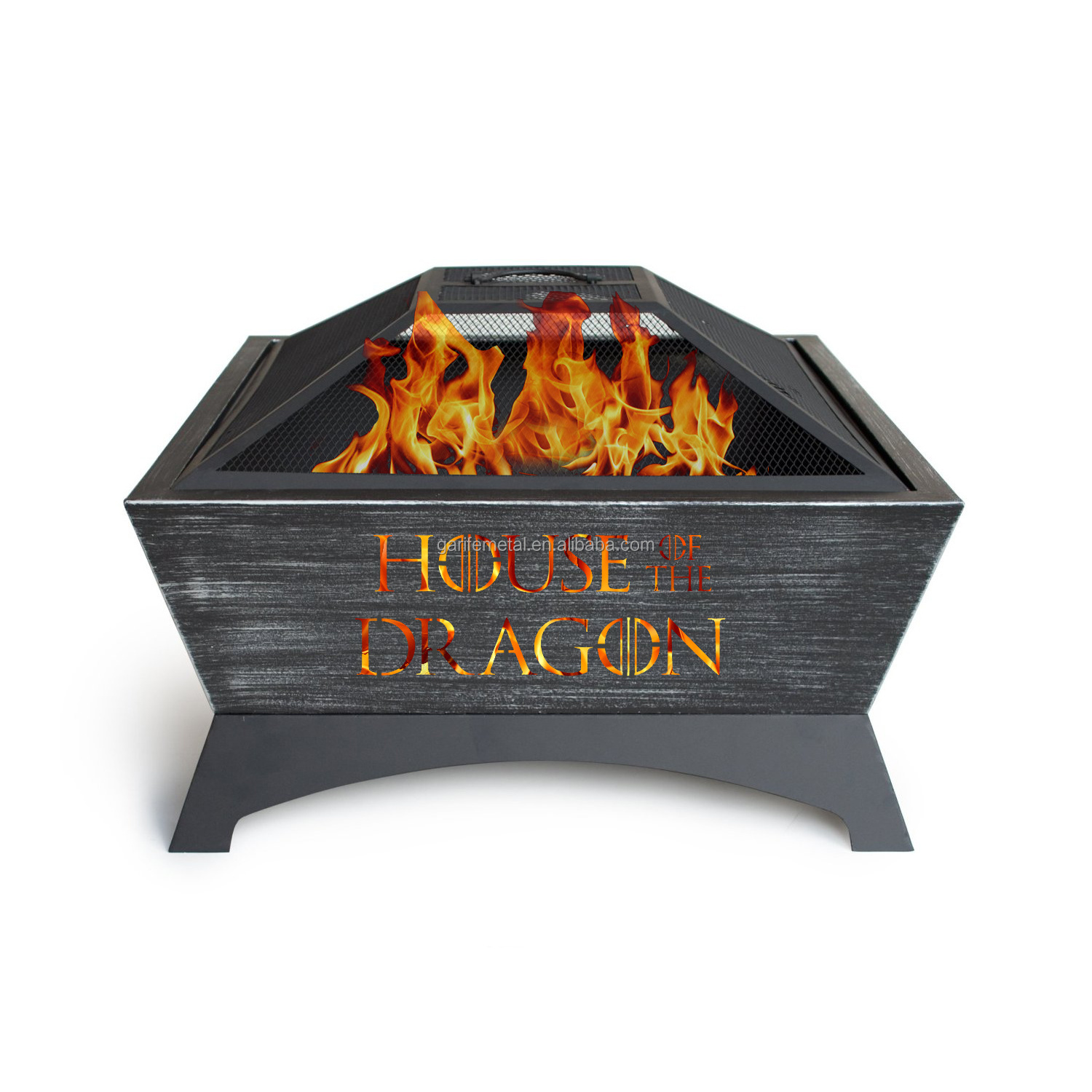 Custom Logo Metal Fire Pit BBQ Grill Outdoor Wood Burning Steel Log Firepit for Camping Grilling Smores Yard Cooking Outside