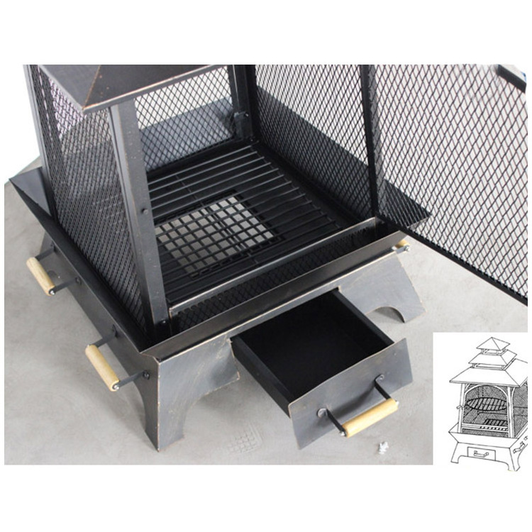 Outdoor Smokeless Bbq Grill Garden Square Wood Fire Pit Log Grate Burner Patio Fire Place