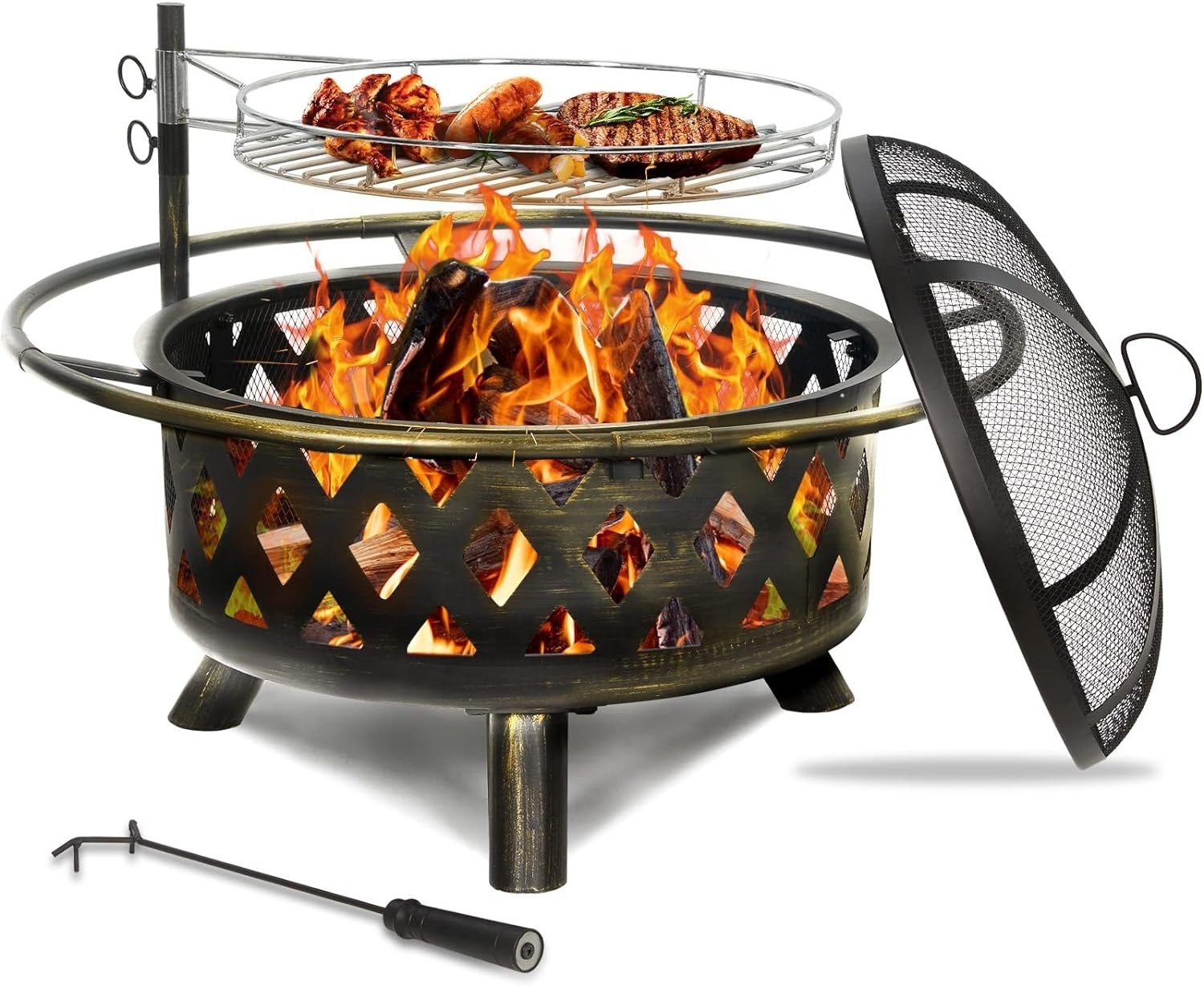 Large Round Metal Cast Iron fire pits Heated Stove Picnic  wood burning fire pit outdoor Barbecue Bonfire Pot camping Fire Pit