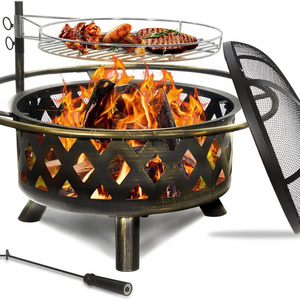 Large Round Metal Cast Iron fire pits Heated Stove Picnic  wood burning fire pit outdoor Barbecue Bonfire Pot camping Fire Pit