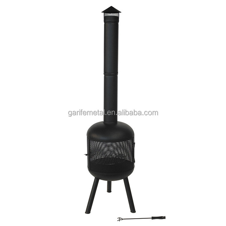 Outdoor Contemporary Tall Patio Chimenea Black Steel Firepit Stove