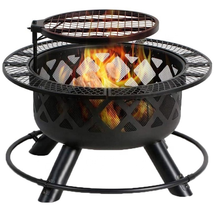 Wholesale Supply Portable Wood Burning Fire Pit with Cooking Grill Large Steel  Wrought Iron Fire Pit for Backyard Patio